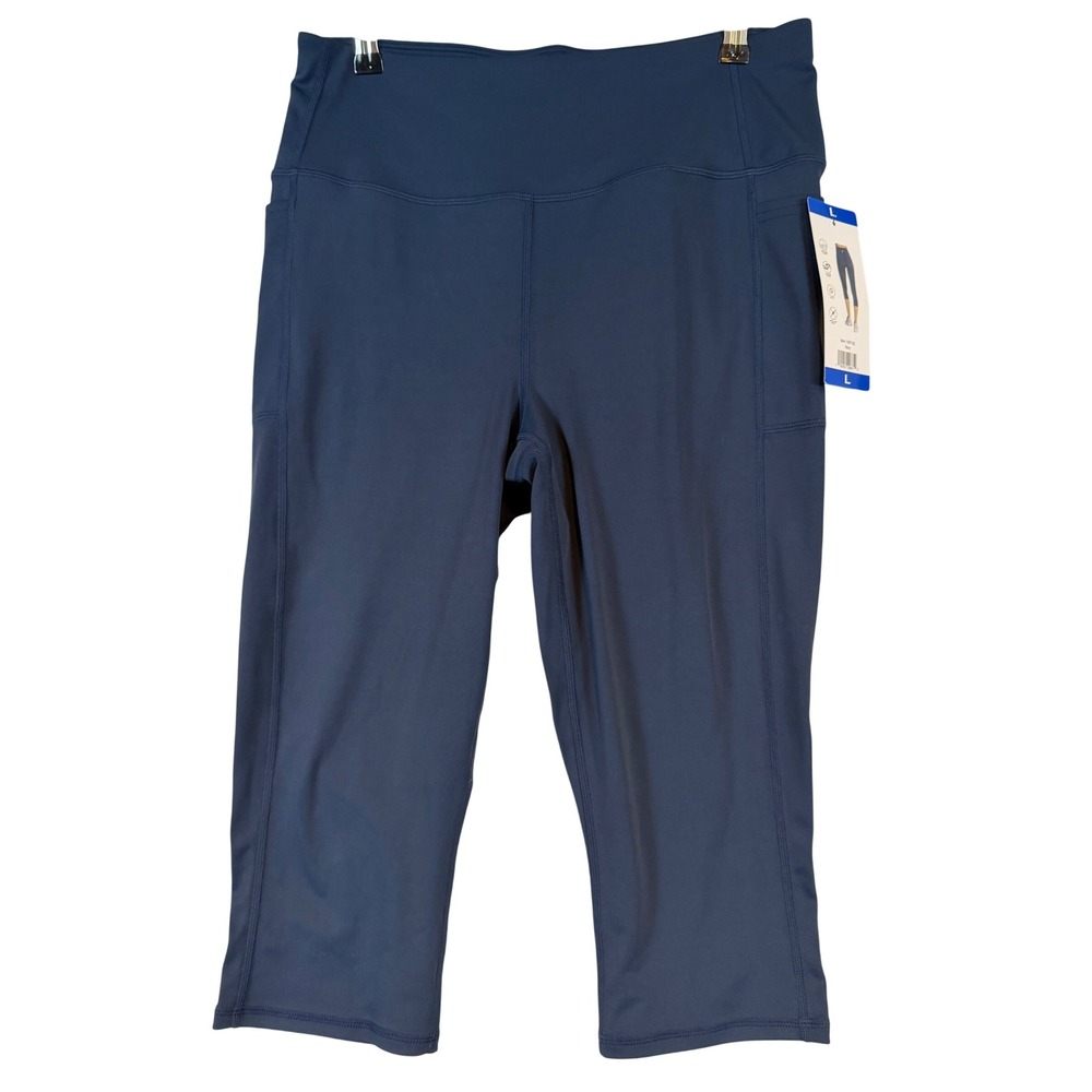 Skechers GOwalk Womens Navy Blue High Waisted Capri Leggings Pockets •L• Yoga